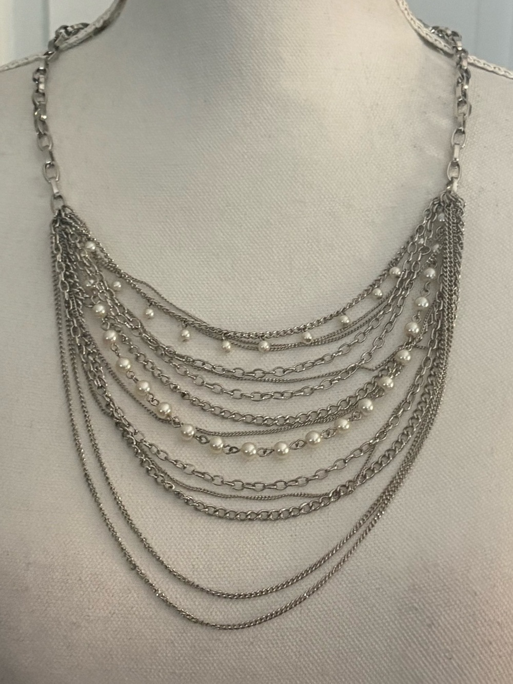 Simply Vera Vera Wang Silver Tone Faux Pearl Multi Strand Necklace Statement